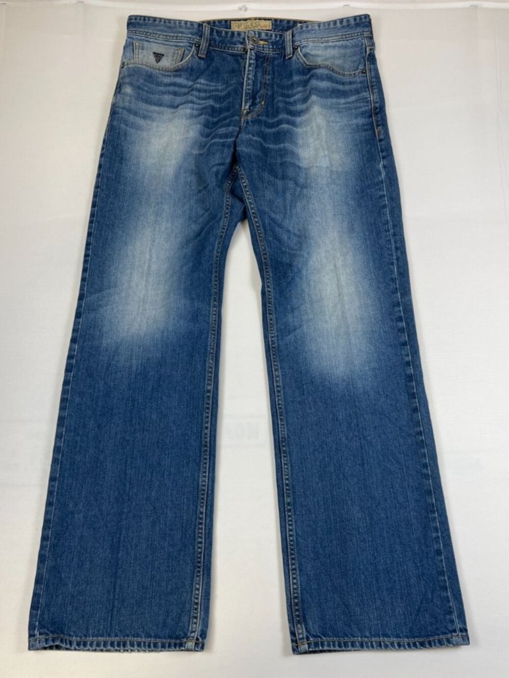 Guess Men 36 Desmond Relaxed Straight Blue Distressed Denim Jeans Lot 001